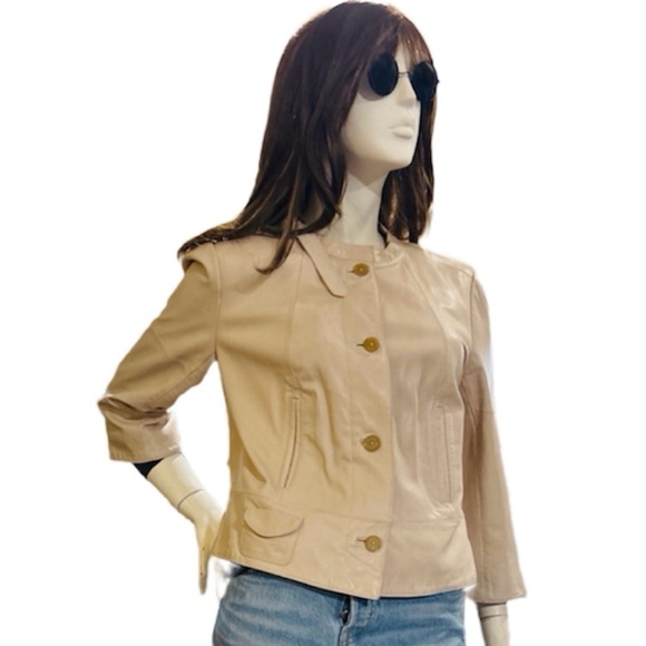 Ann Taylor Cream Size 10 Leather Jacket - Picture 3 of 6